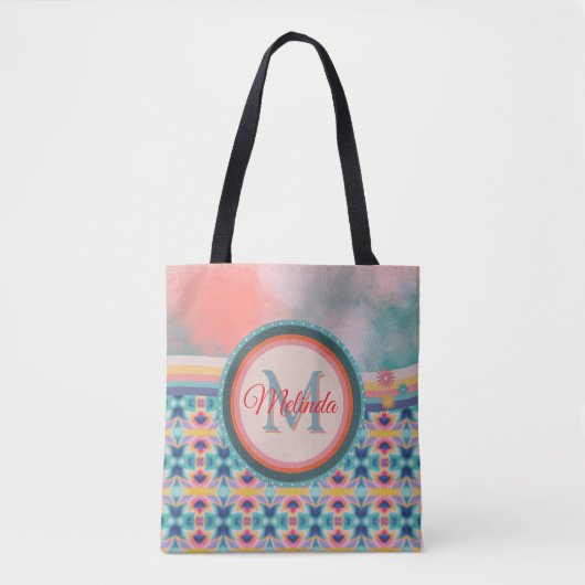 Boho Sky Aquamarin, Orange & Pink Muster Tasche (Vorderseite)