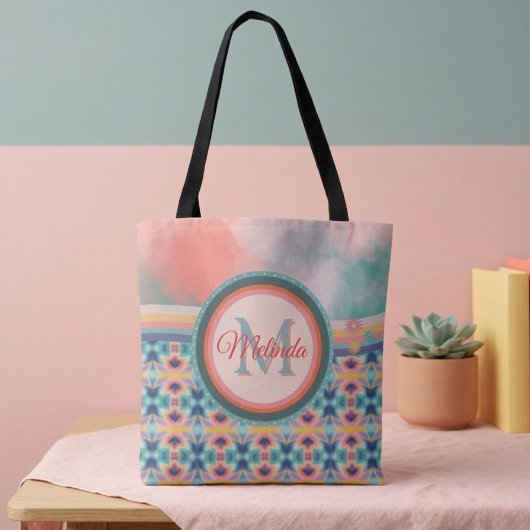 Boho Sky Aquamarin, Orange & Pink Muster Tasche