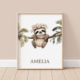 Boho Sloth Jungle Animal Kinderzimmer Wall Poster
