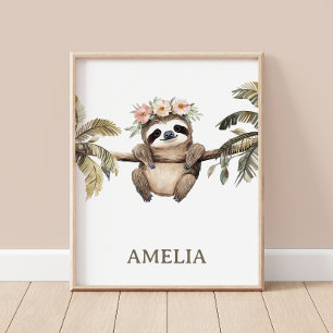 Boho Sloth Jungle Animal Kinderzimmer Wall Poster