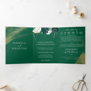 Boho Smaragd-Rosé komplette Hochzeits-Tri-Fold-Ein Dreifach Gefaltete Einladung