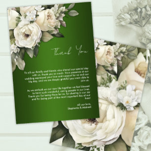 Boho Smaragdgrüne und Vintage Weiße Rosen Hochzeit Dankeskarte