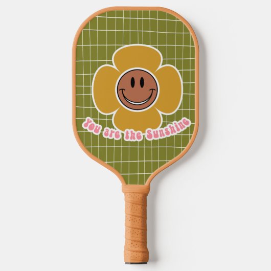 Boho Smiley Good Vibes Olive Pink Individuelle Nam Pickleball Schläger (Vorderseite)