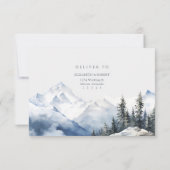 Boho Snowy Mountain & Pine Trees Wedding RSVP Card Dankeskarte (Rückseite)