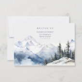 Boho Snowy Mountain & Pine Trees Wedding RSVP Card Karte (Rückseite)