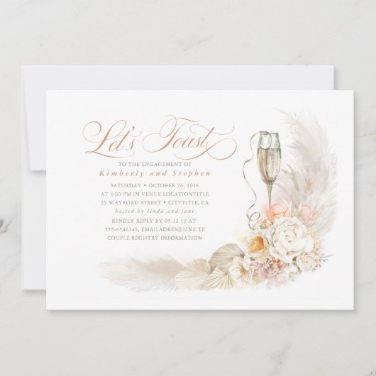 Boho Soft Blume Pampas Grass Engagement Party Einladung (Vorderseite)