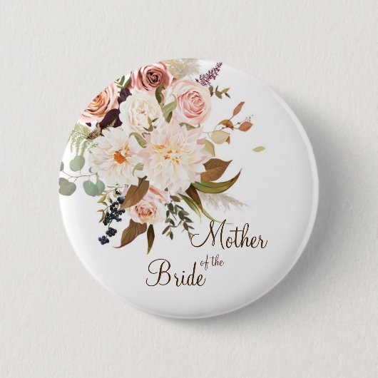 Boho Soft farbige Rose/weiße Blume Hochzeit Button (Vorderseite)
