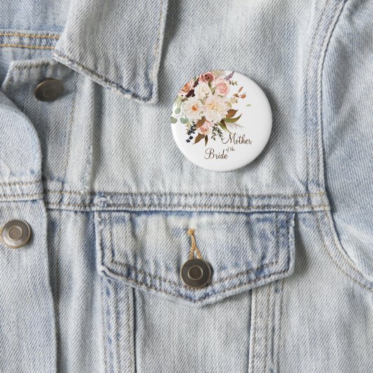 Boho Soft farbige Rose/weiße Blume Hochzeit Button (Beispiel)