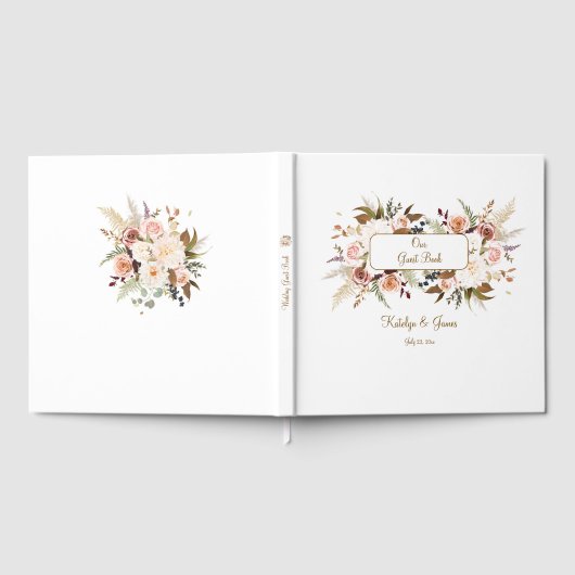 Boho Soft farbige Rose/weiße Blume Hochzeit Gästebuch (Voll)