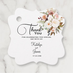 Boho Soft farbige Rose/weiße Blume Hochzeit Geschenkanhänger