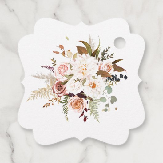 Boho Soft farbige Rose/weiße Blume Hochzeit Geschenkanhänger (Rückseite)