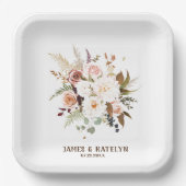 Boho Soft farbige Rose/weiße Blume Hochzeit Pappteller (Vorderseite)