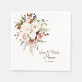 Boho Soft farbige Rose/weiße Blume Hochzeit Serviette (Vorderseite)