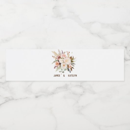 Boho Soft farbige Rose/weiße Blume Hochzeit Wasserflaschenetikett (Einzelnes Label)