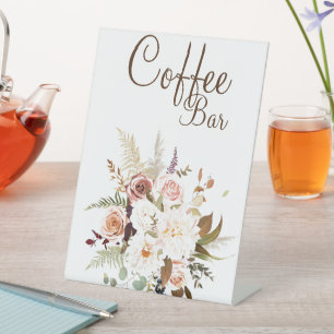 Boho Soft farbige Rose/weiße Blume Kaffee Bar Sockelschild