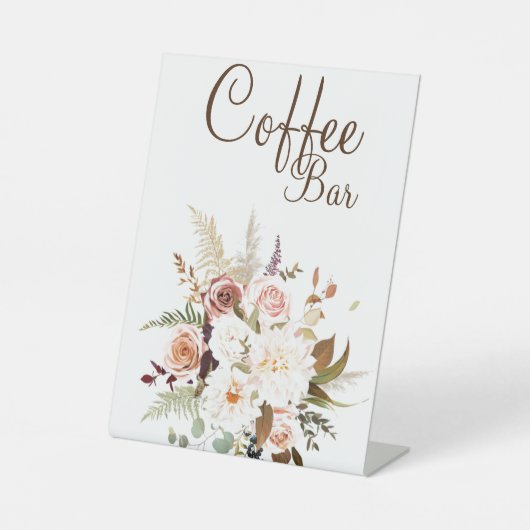 Boho Soft farbige Rose/weiße Blume Kaffee Bar Sockelschild (Vorderseite)