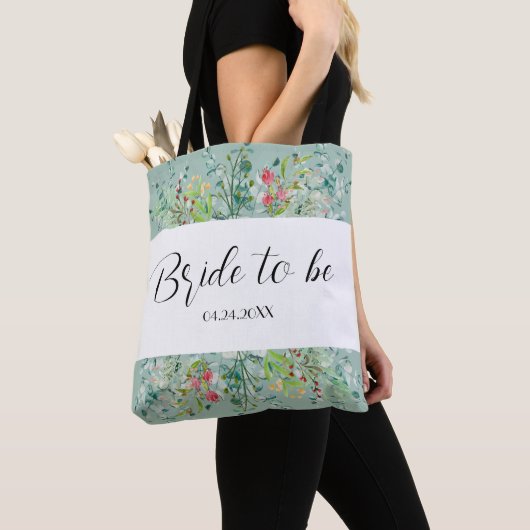 Boho Soft Green mit Wildblumen Braut, um zu sein Tasche (Von Nahem)