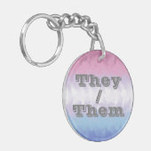 Boho Soft, individualisierbare Pronoun Bigender Pr Schlüsselanhänger (Vorderseite links)