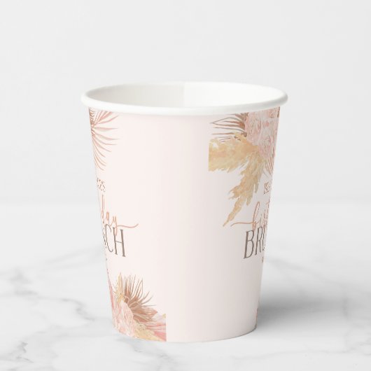 Boho Soft Pink Blume Birthday Brunch Party Pappbecher (Links)