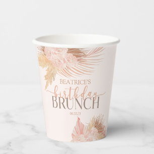 Boho Soft Pink Blume Birthday Brunch Party Pappbecher