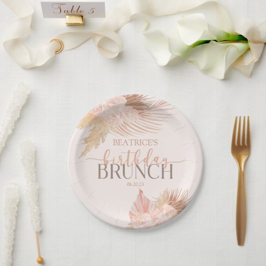 Boho Soft Pink Blume Birthday Brunch Party Pappteller (Hochzeit)
