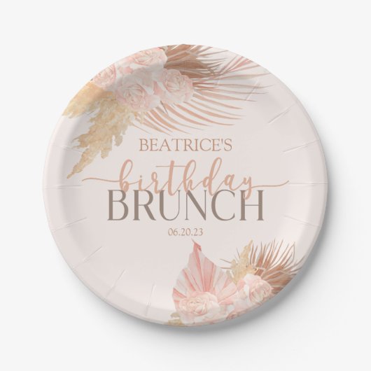 Boho Soft Pink Blume Birthday Brunch Party Pappteller (Vorderseite)