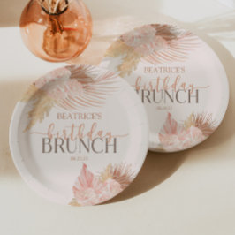 Boho Soft Pink Blume Birthday Brunch Party Pappteller