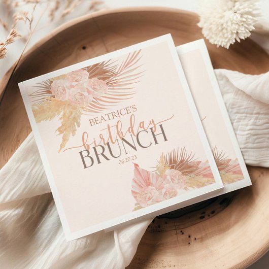 Boho Soft Pink Blume Birthday Brunch Party Serviette