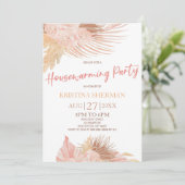 Boho Soft Pink Blume Housewarming Party Einladung (Stehend Vorderseite)