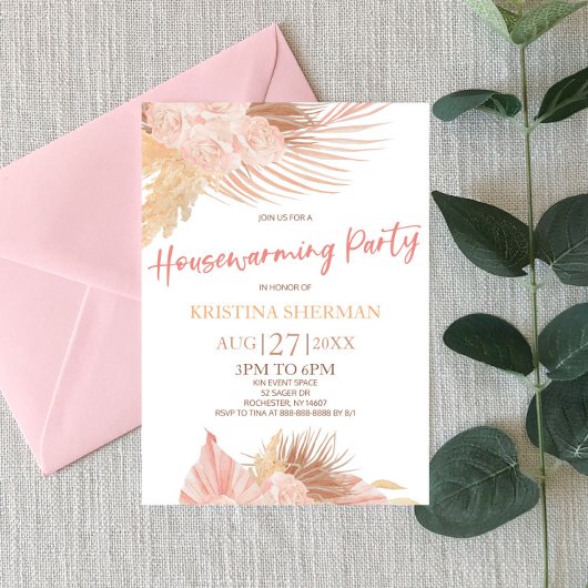 Boho Soft Pink Blume Housewarming Party Einladung