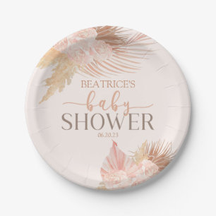 Boho Soft Pink Floral Blume Babydusche Pappteller