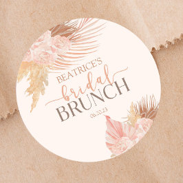 Boho Soft Pink Floral Blume Brautparty Brunch Runder Aufkleber