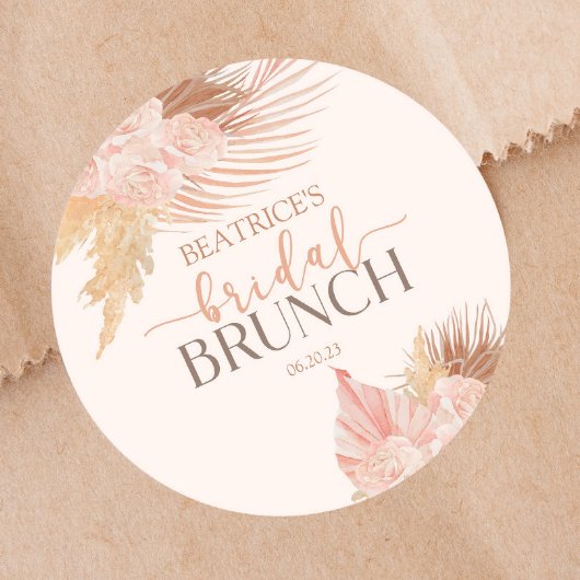 Boho Soft Pink Floral Blume Brautparty Brunch Runder Aufkleber