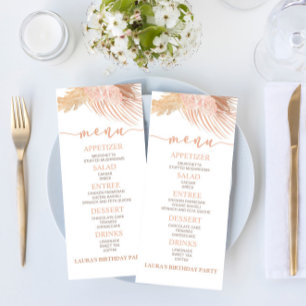 Boho Soft Pink Floral Blume Geburtstagsparty Food Menükarte