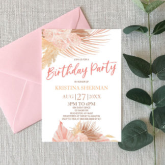 Boho Soft Pink Floral Flower Birthday Party Einladung