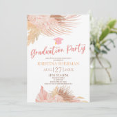 Boho Soft Pink Floral Flower Graduation Party Einladung (Stehend Vorderseite)