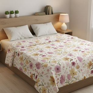 Boho Soft Pink Wasserfarbe Wildblume Fleecedecke
