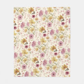 Boho Soft Pink Wasserfarbe Wildblume Fleecedecke (Vorderseite)