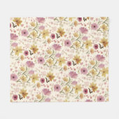 Boho Soft Pink Wasserfarbe Wildblume Fleecedecke (Vorderseite (Horizontal))