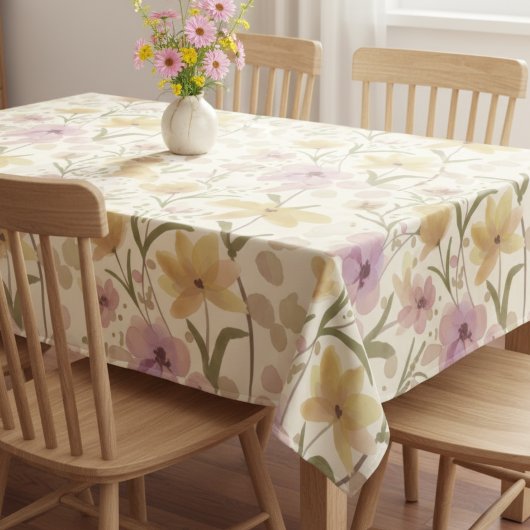 Boho Soft Pink Wasserfarbe Wildblume Tischdecke