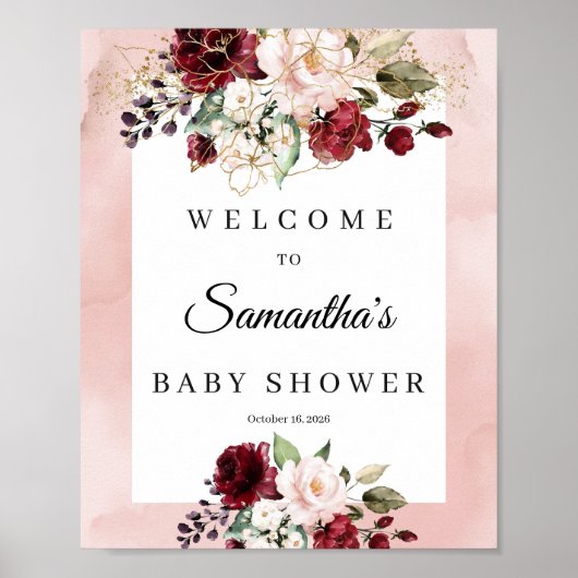 Boho Softpink Blütenbaby Dusche Begrüßungszeichen Poster (Vorne)