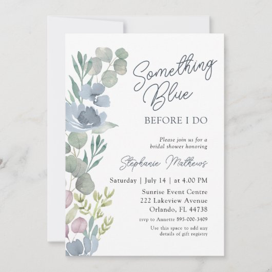 Boho Something Blue Floral Shower Invitation Einladung (Vorderseite)