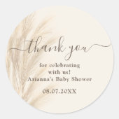 Boho Sommer Pampas Gras Aquarell Danke, Baby Runder Aufkleber (Vorderseite)