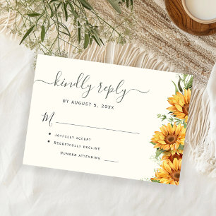 Boho-Sommer-Sonnenblumen-Hochzeit in Schwarz-Weiß RSVP Karte