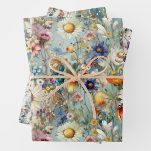 BOHO SOMMER WILDBLUME FLORAL GESCHENKPAPIER SET