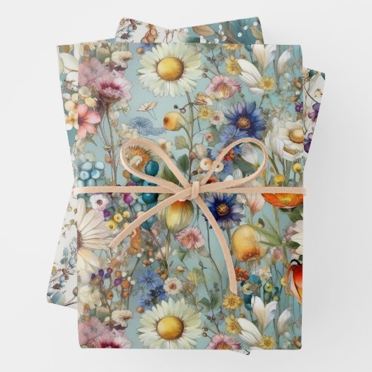 BOHO SOMMER WILDBLUME FLORAL GESCHENKPAPIER SET (Beispiel)