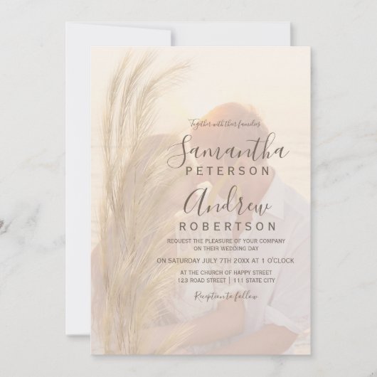 Boho Sommerpampas Gras Aquarell Foto Hochzeit Einladung (Vorderseite)