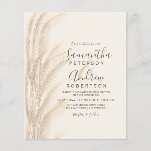 Boho Sommerpampas Gras Aquarell Hochzeit (Vorderseite)