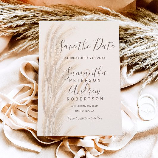 Boho Sommerpampas Gras Save the Date Hochzeit