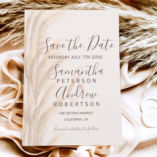Boho Sommerpampelgras Wasserfarbe Save the Date Ankündigungspostkarte